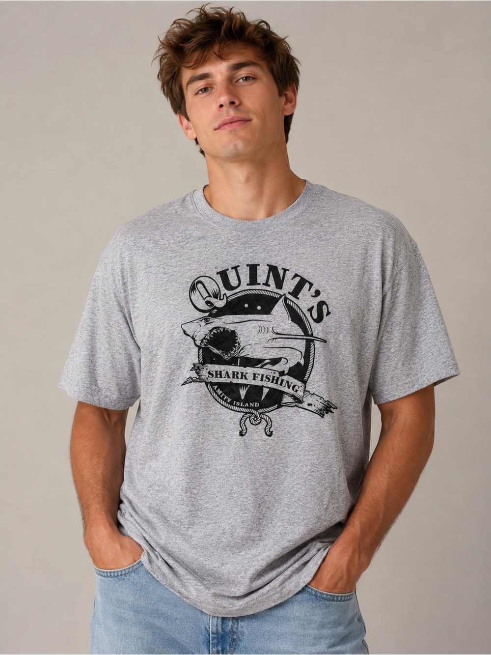 Quint’s Shark Fishing Amity Island Graphic Tee 3XL Jaws Movie Gray Shirt